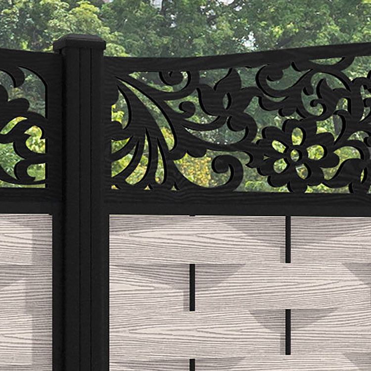 Ripple Eden Curved Top Fence Panel - Mid Stone - with our aluminium posts