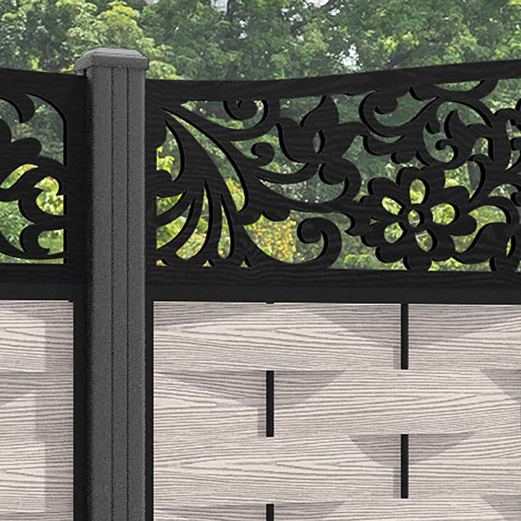 Ripple Eden Curved Top Fence Panel - Mid Stone - with our aluminium posts