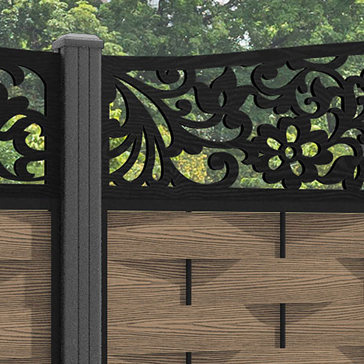Ripple Eden Curved Top Fence Panel - Teak - with our aluminium posts