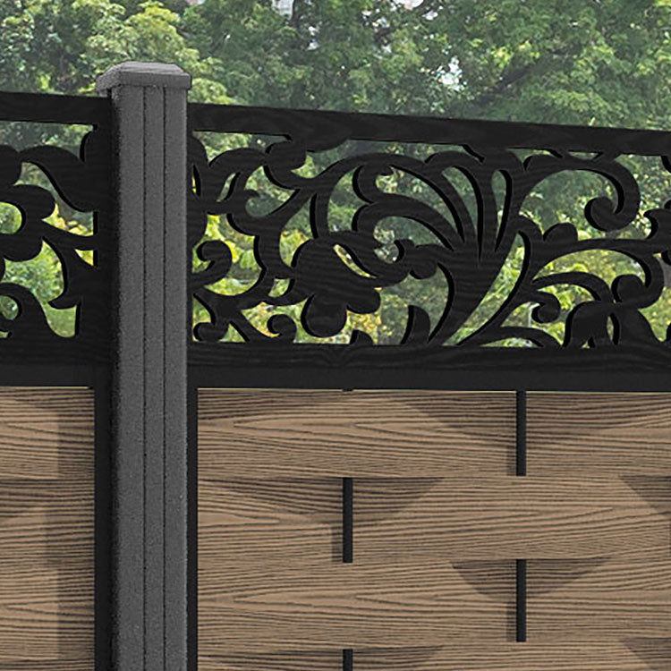Ripple Eden Fence Panel - Teak - with our aluminium posts