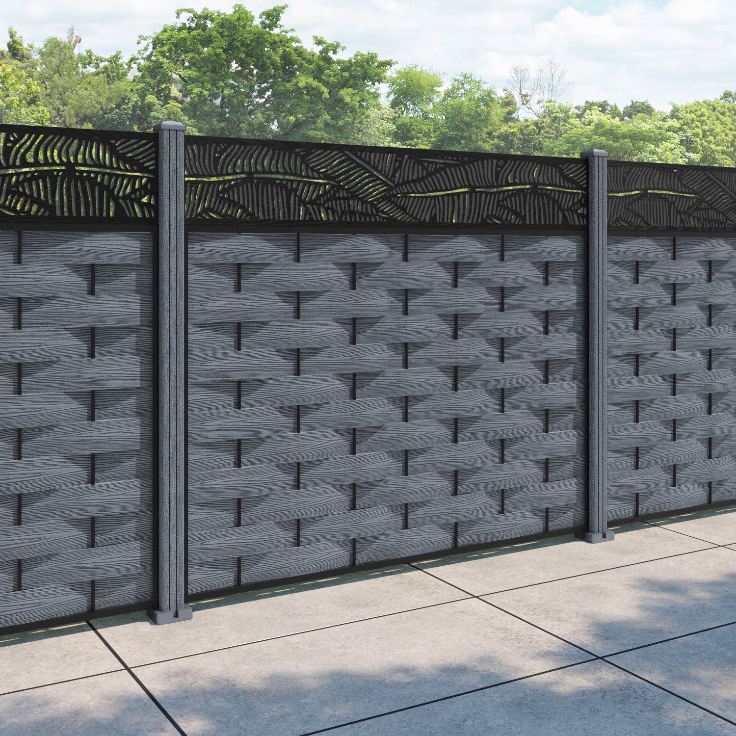 Ripple Feather Fence Panel - Anthracite - with our composite posts