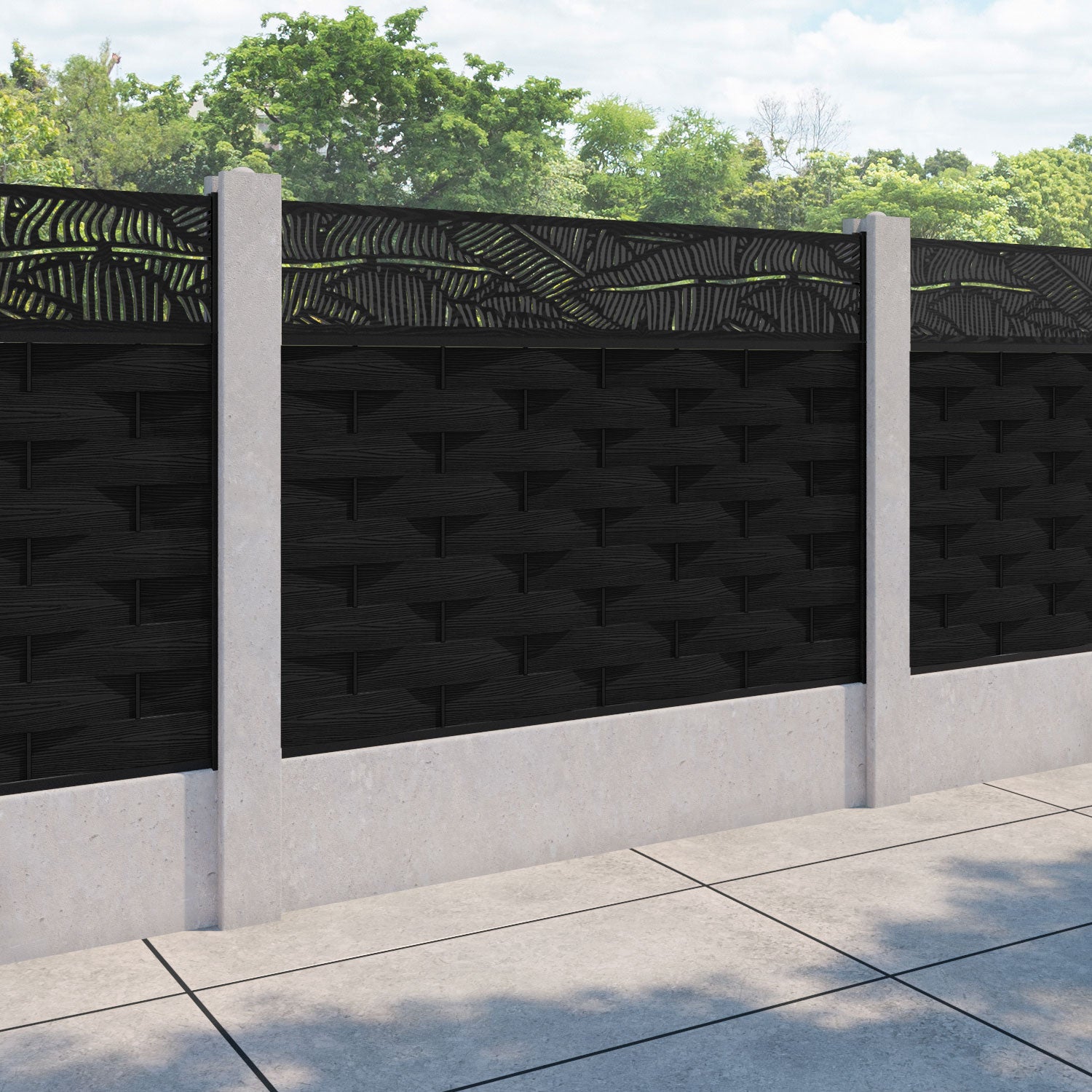 Ripple Feather Fence Panel - Black - for existing concrete posts