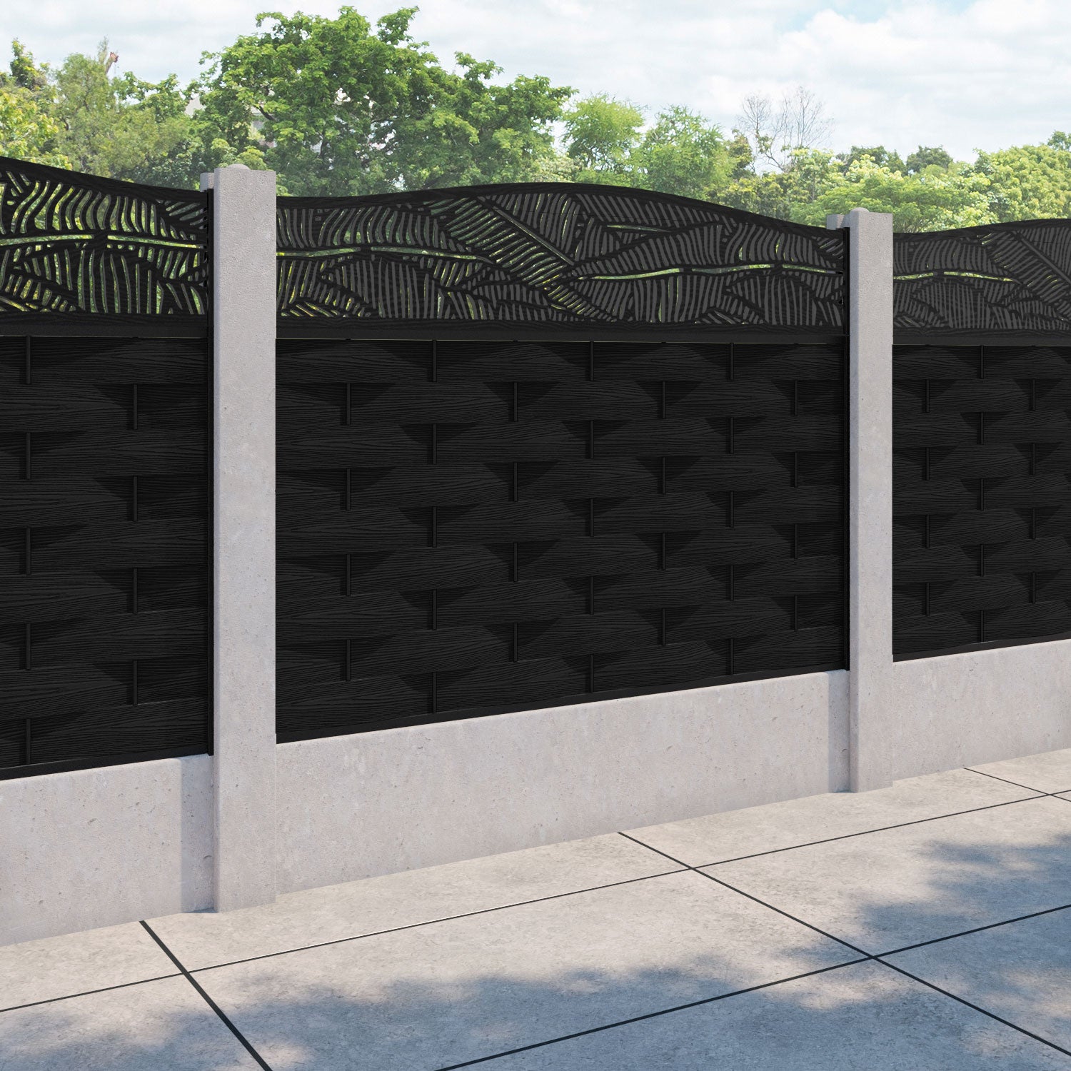 Ripple Feather Curved Top Fence Panel - Black - for existing concrete posts
