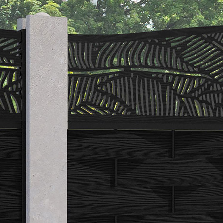 Ripple Feather Curved Top Fence Panel - Black - for existing concrete posts