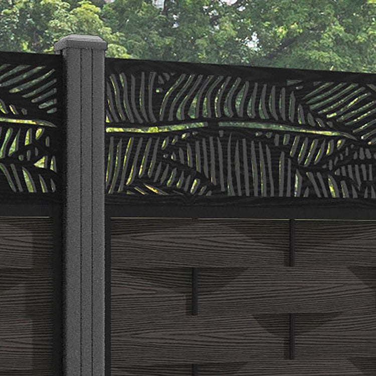 Ripple Feather Fence Panel - Dark Oak - with our aluminium posts