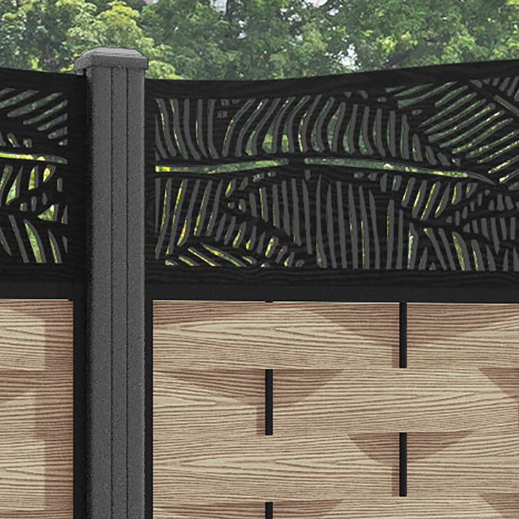 Ripple Feather Curved Top Fence Panel - Light Oak - with our aluminium posts