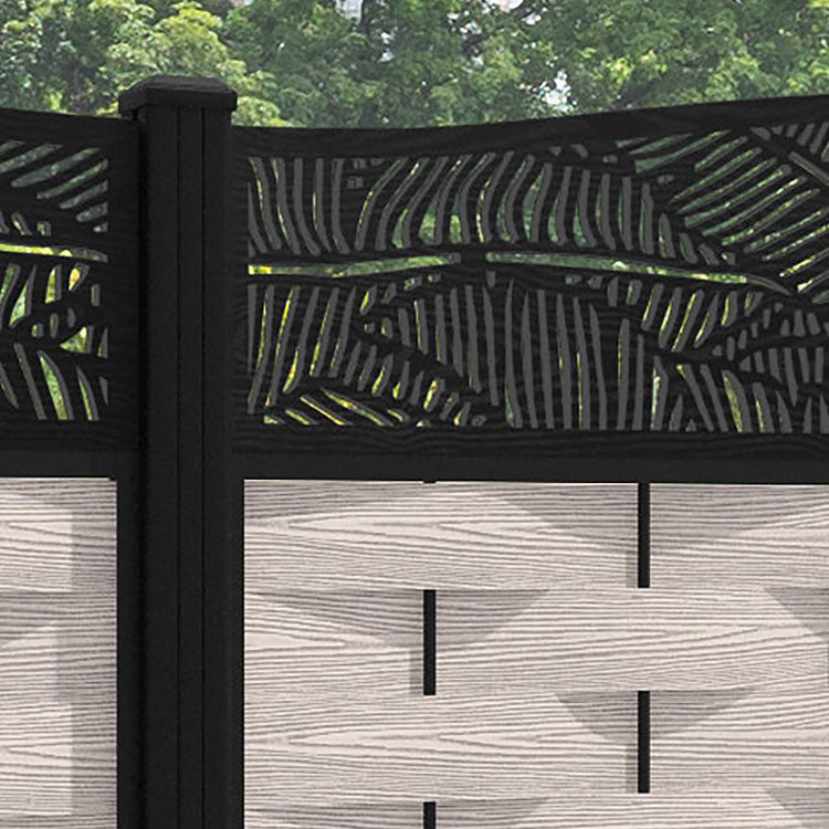 Ripple Feather Curved Top Fence Panel - Mid Stone - with our aluminium posts