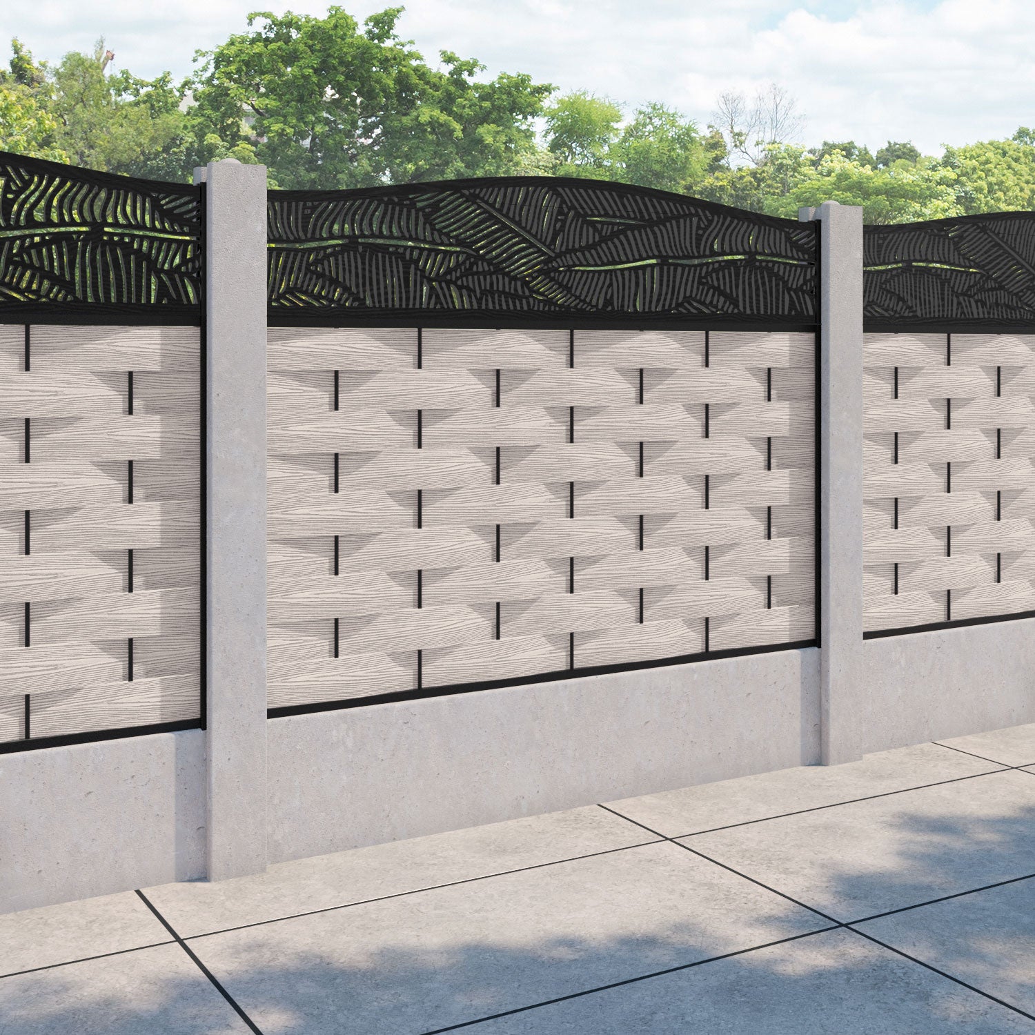 Ripple Feather Curved Top Fence Panel - Mid Stone - for existing concrete posts