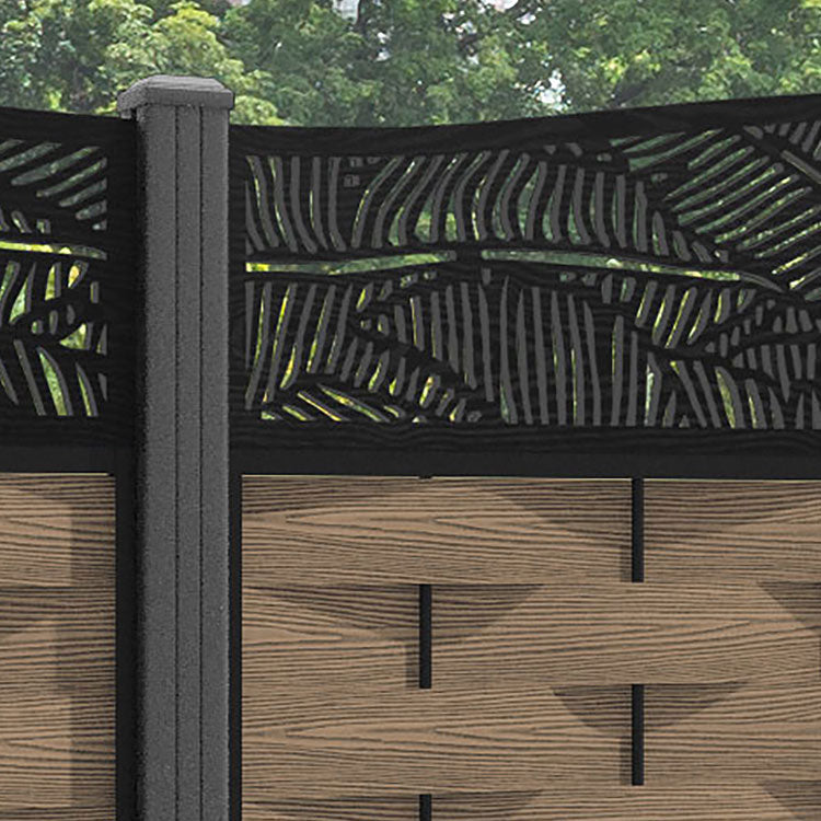 Ripple Feather Curved Top Fence Panel - Teak - with our aluminium posts