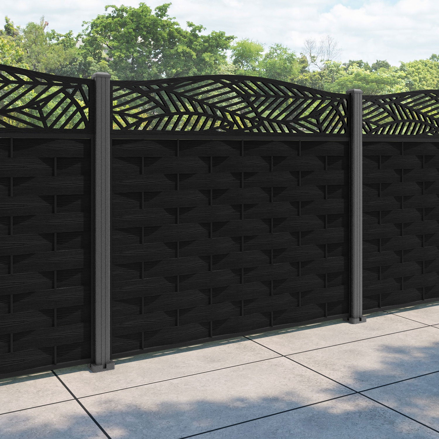 Ripple Habitat Curved Top Fence Panel - Black - with our aluminium posts