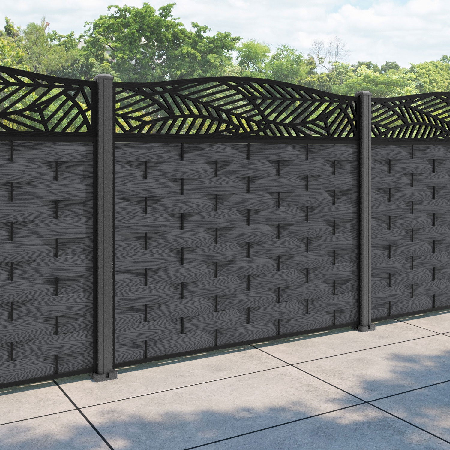 Ripple Habitat Curved Top Fence Panel - Dark Grey - with our aluminium posts