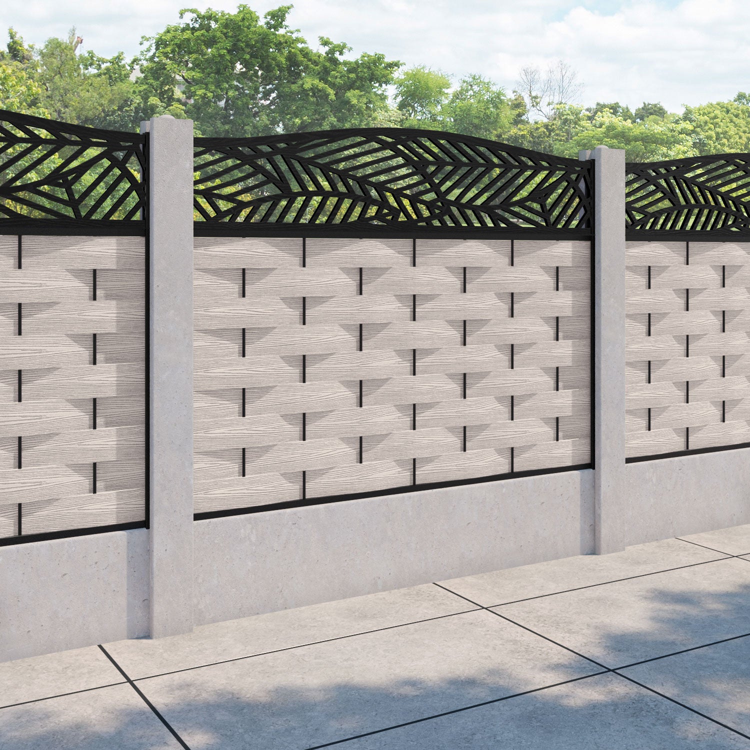 Ripple Habitat Curved Top Fence Panel - Mid Stone - for existing concrete posts