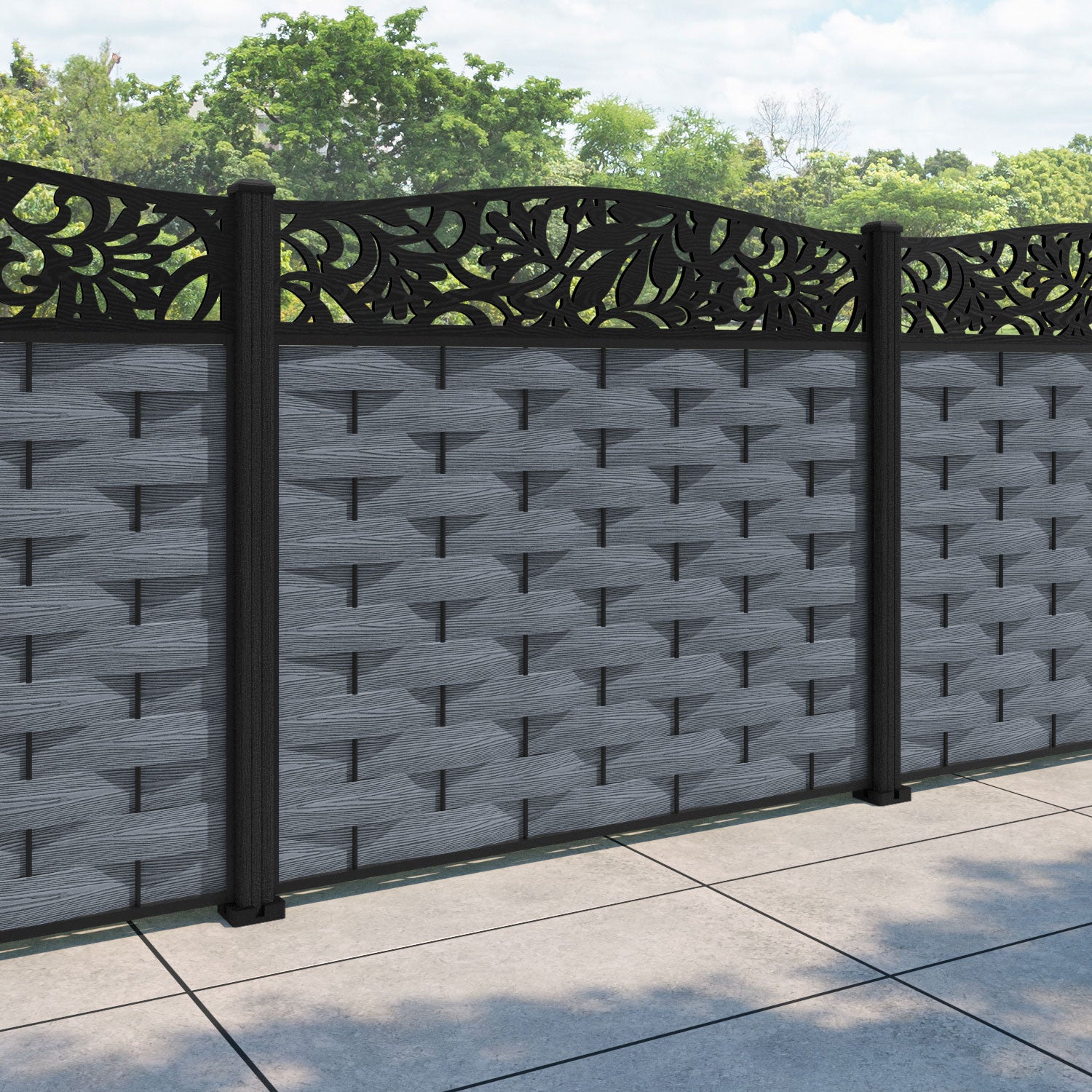 Ripple Heritage Curved Top Fence Panel - Anthracite - with our composite posts
