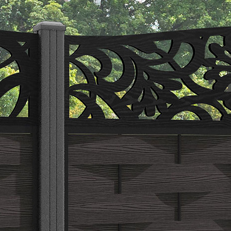 Ripple Heritage Curved Top Fence Panel - Dark Oak - with our aluminium posts