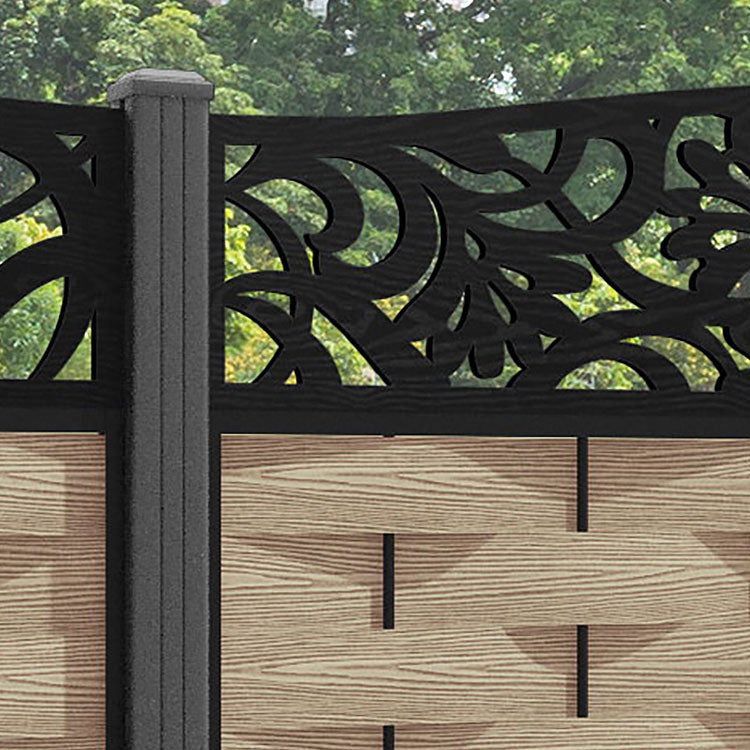 Ripple Heritage Curved Top Fence Panel - Light Oak - with our aluminium posts
