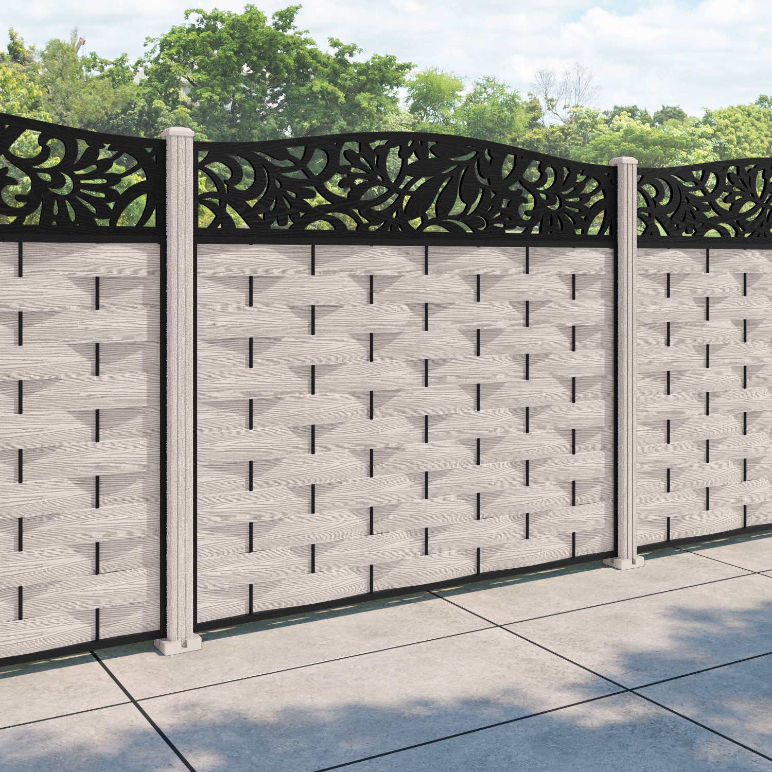 Ripple Heritage Curved Top Fence Panel - Mid Stone - with our composite posts