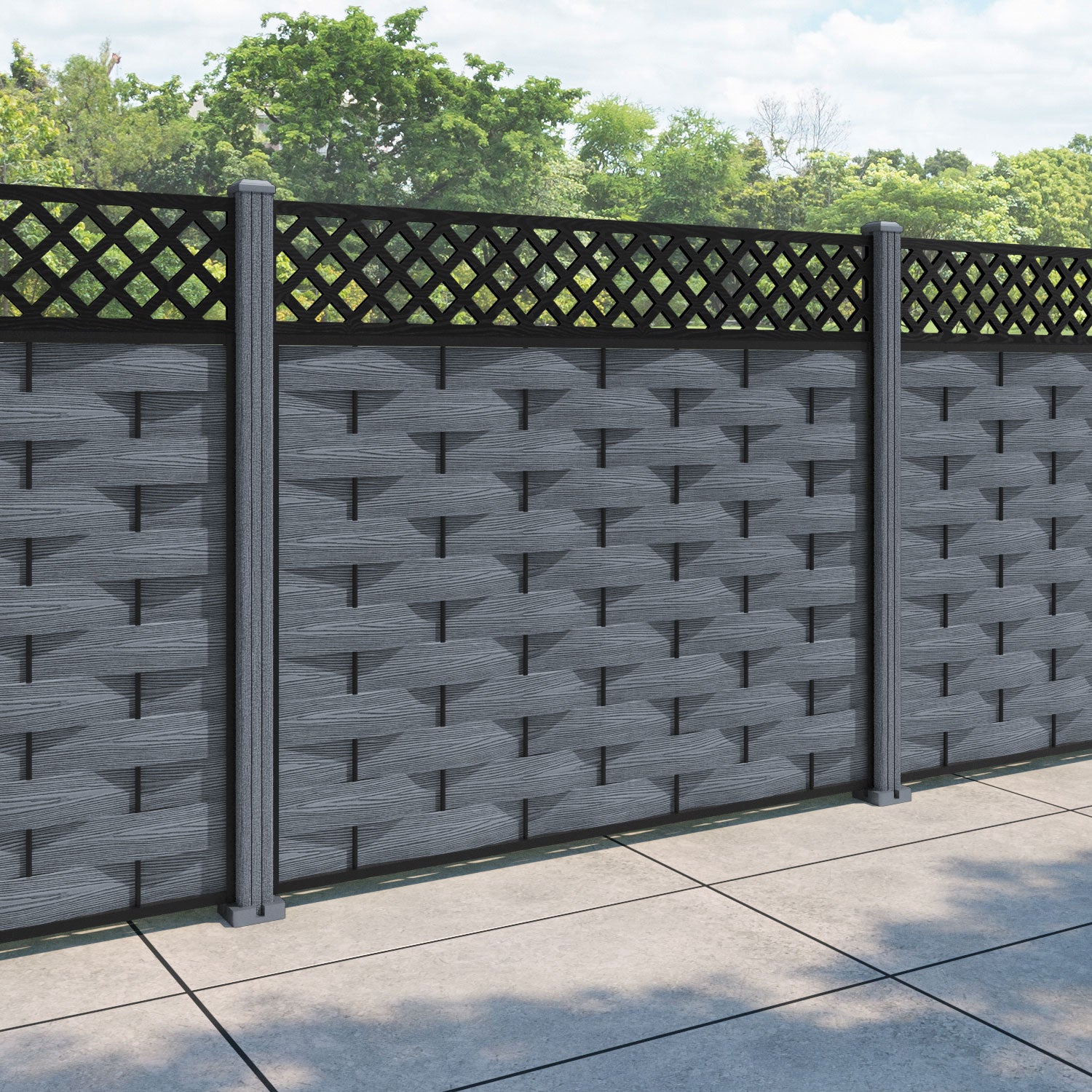 Ripple Hive Fence Panel - Anthracite - with our composite posts