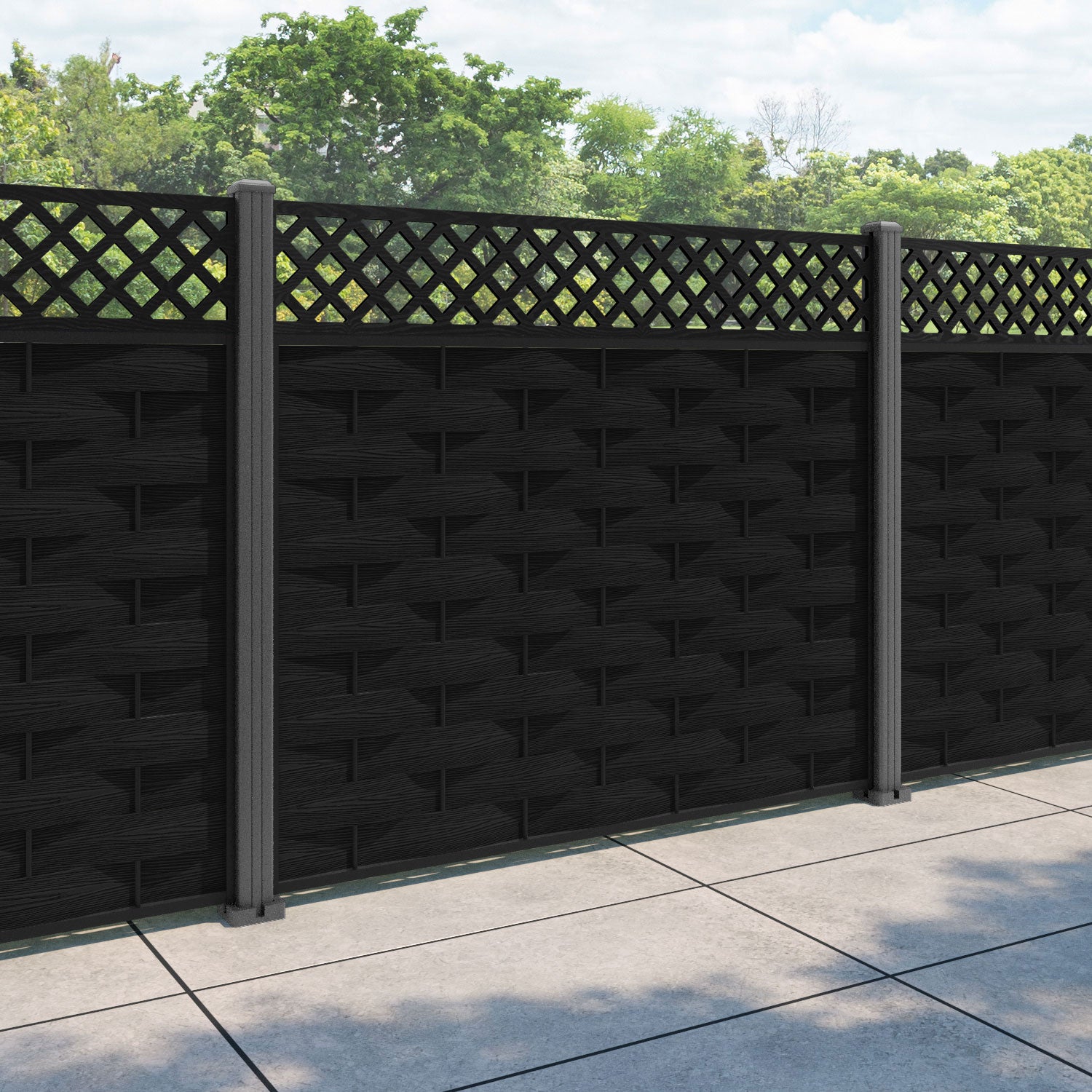 Ripple Hive Fence Panel - Black - with our aluminium posts