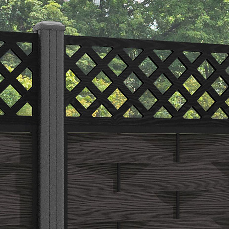 Ripple Hive Fence Panel - Dark Oak - with our aluminium posts