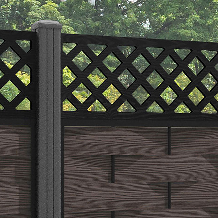 Ripple Hive Fence Panel - Mid Brown - with our aluminium posts