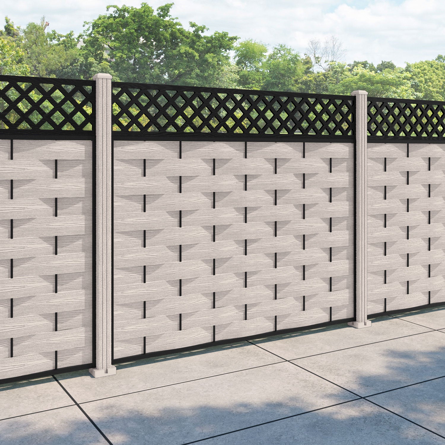 Ripple Hive Fence Panel - Mid Stone - with our composite posts