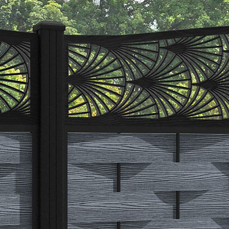 Ripple Laurel Curved Top Fence Panel - Anthracite - with our aluminium posts