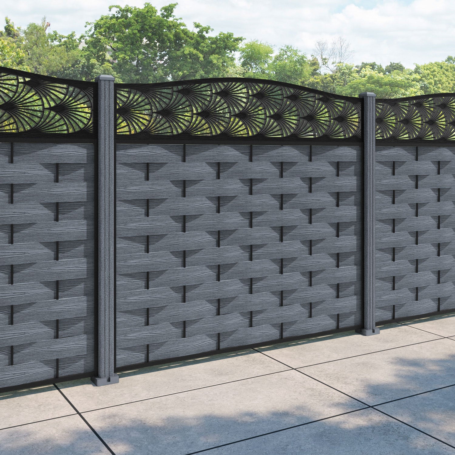Ripple Laurel Curved Top Fence Panel - Anthracite - with our composite posts