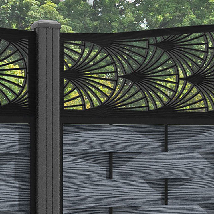 Ripple Laurel Curved Top Fence Panel - Anthracite - with our aluminium posts