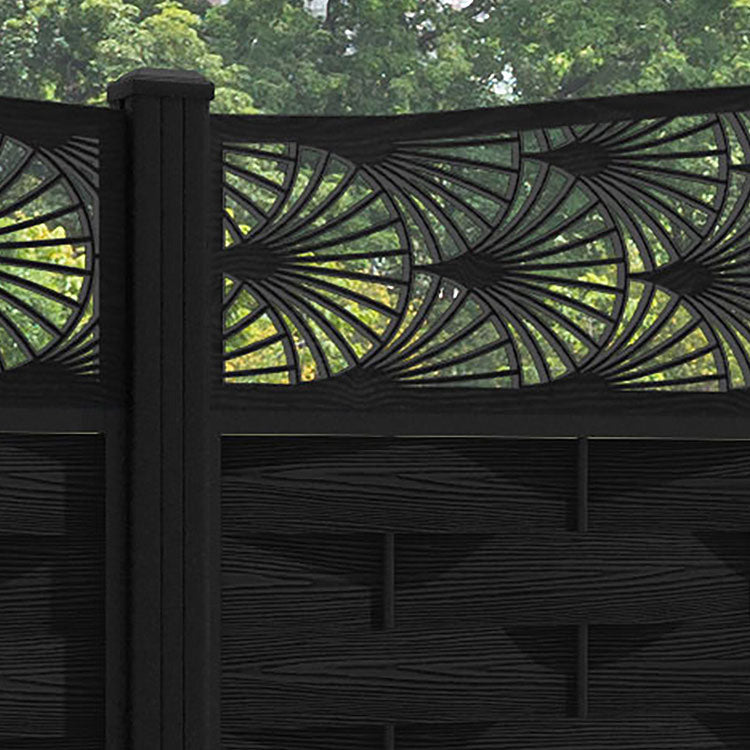 Ripple Laurel Curved Top Fence Panel - Black - with our aluminium posts