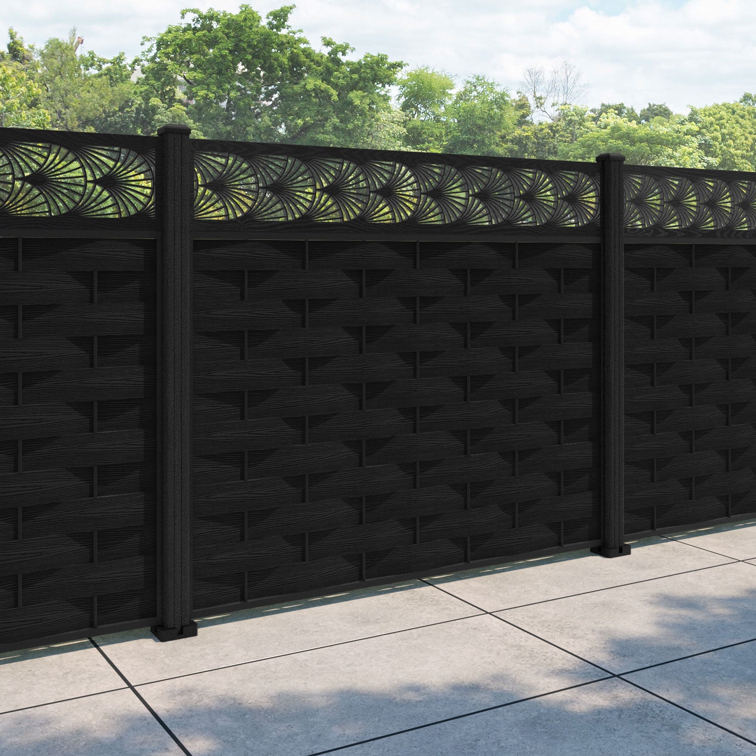 Ripple Laurel Fence Panel - Black - with our composite posts