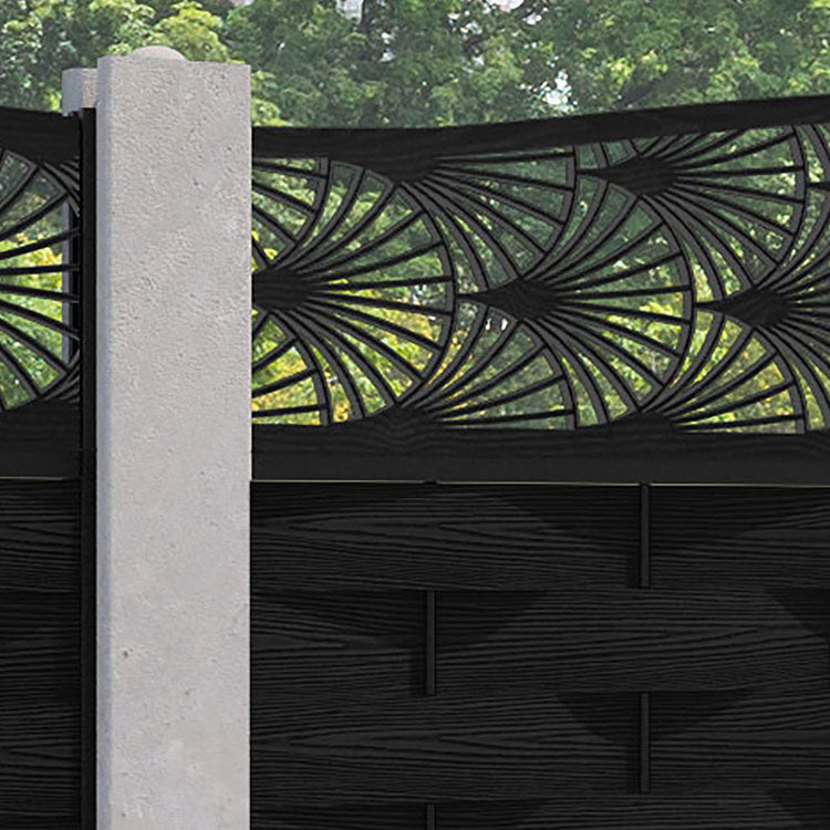 Ripple Laurel Curved Top Fence Panel - Black - for existing concrete posts