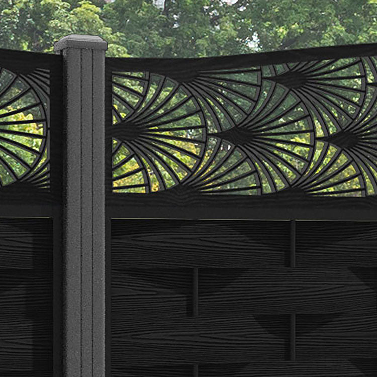 Ripple Laurel Curved Top Fence Panel - Black - with our aluminium posts