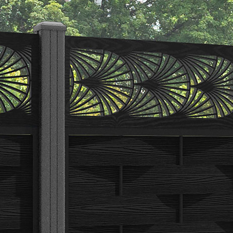 Ripple Laurel Fence Panel - Black - with our aluminium posts