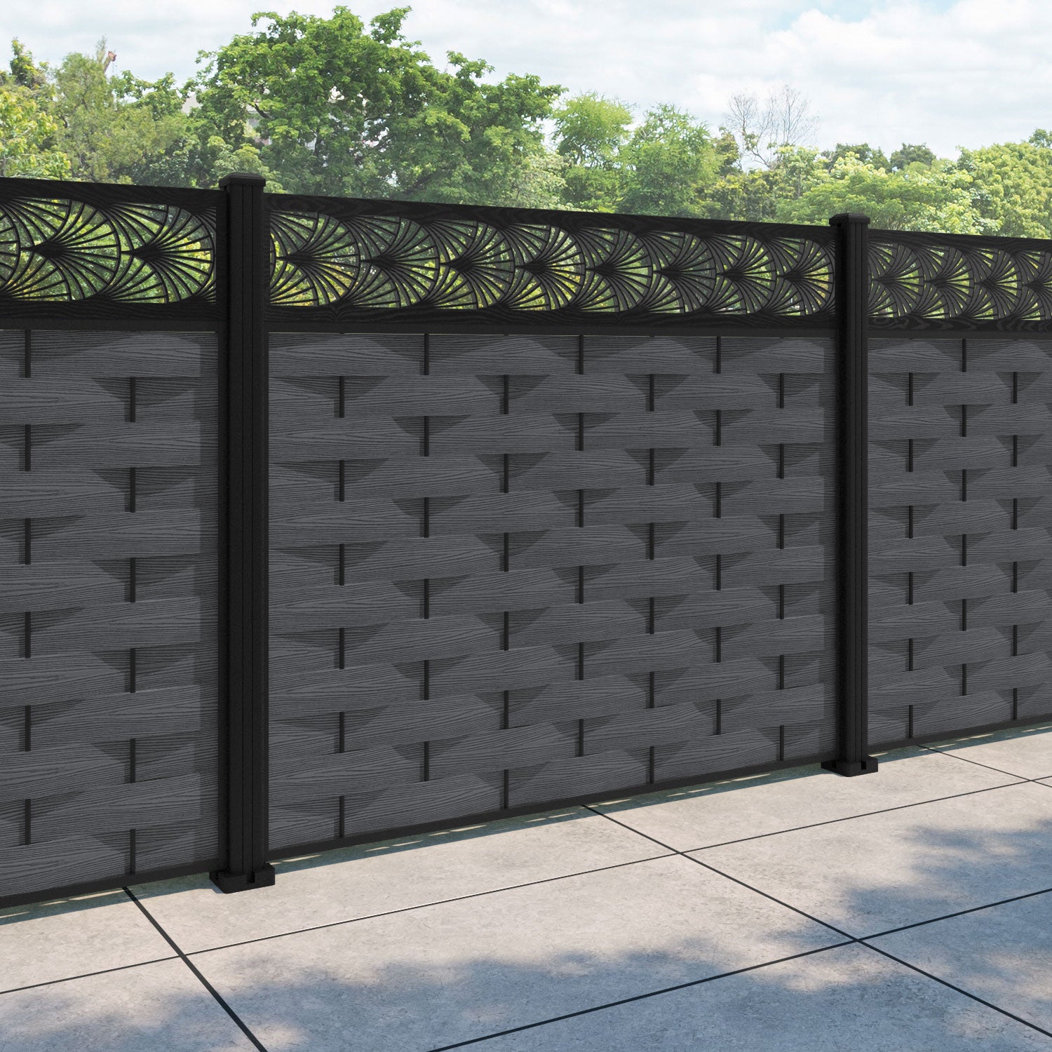 Ripple Laurel Fence Panel - Dark Grey - with our aluminium posts