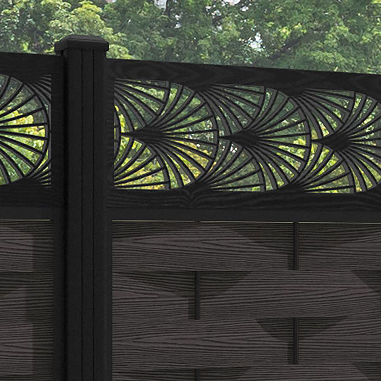 Ripple Laurel Fence Panel - Dark Oak - with our aluminium posts