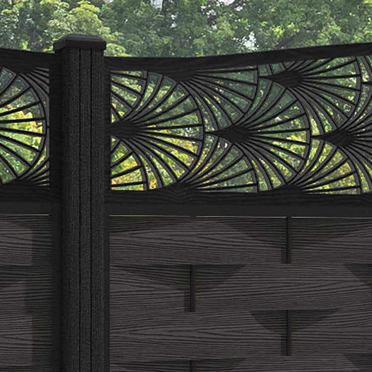 Ripple Laurel Curved Top Fence Panel - Dark Oak - with our composite posts