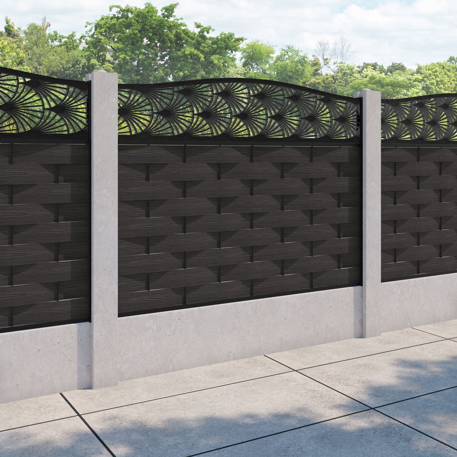 Ripple Laurel Curved Top Fence Panel - Dark Oak - for existing concrete posts