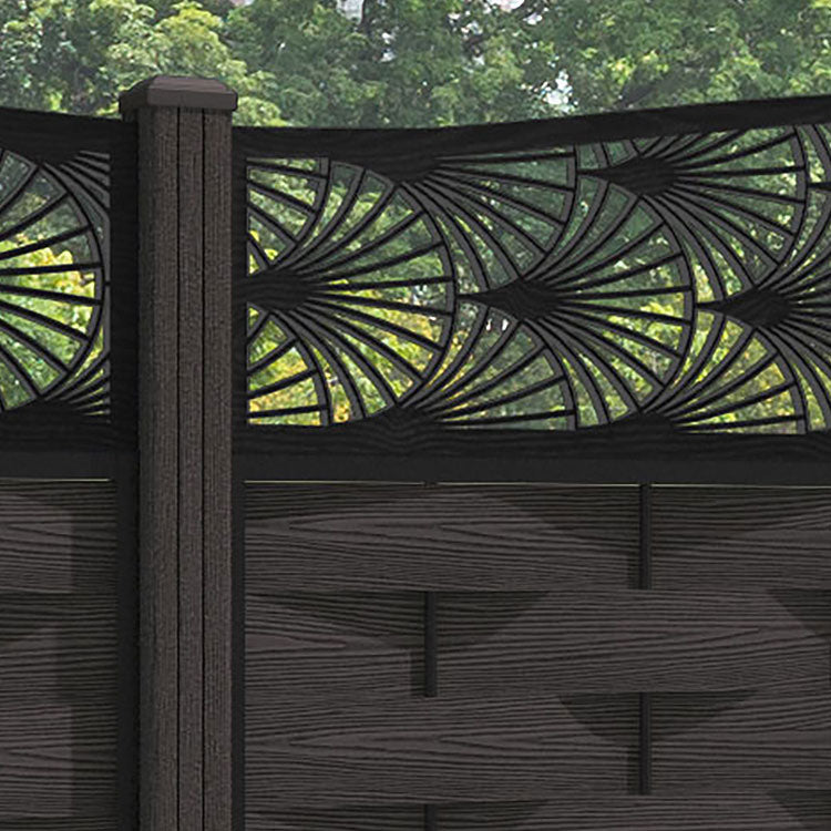Ripple Laurel Curved Top Fence Panel - Dark Oak - with our composite posts