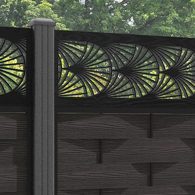 Ripple Laurel Fence Panel - Dark Oak - with our aluminium posts