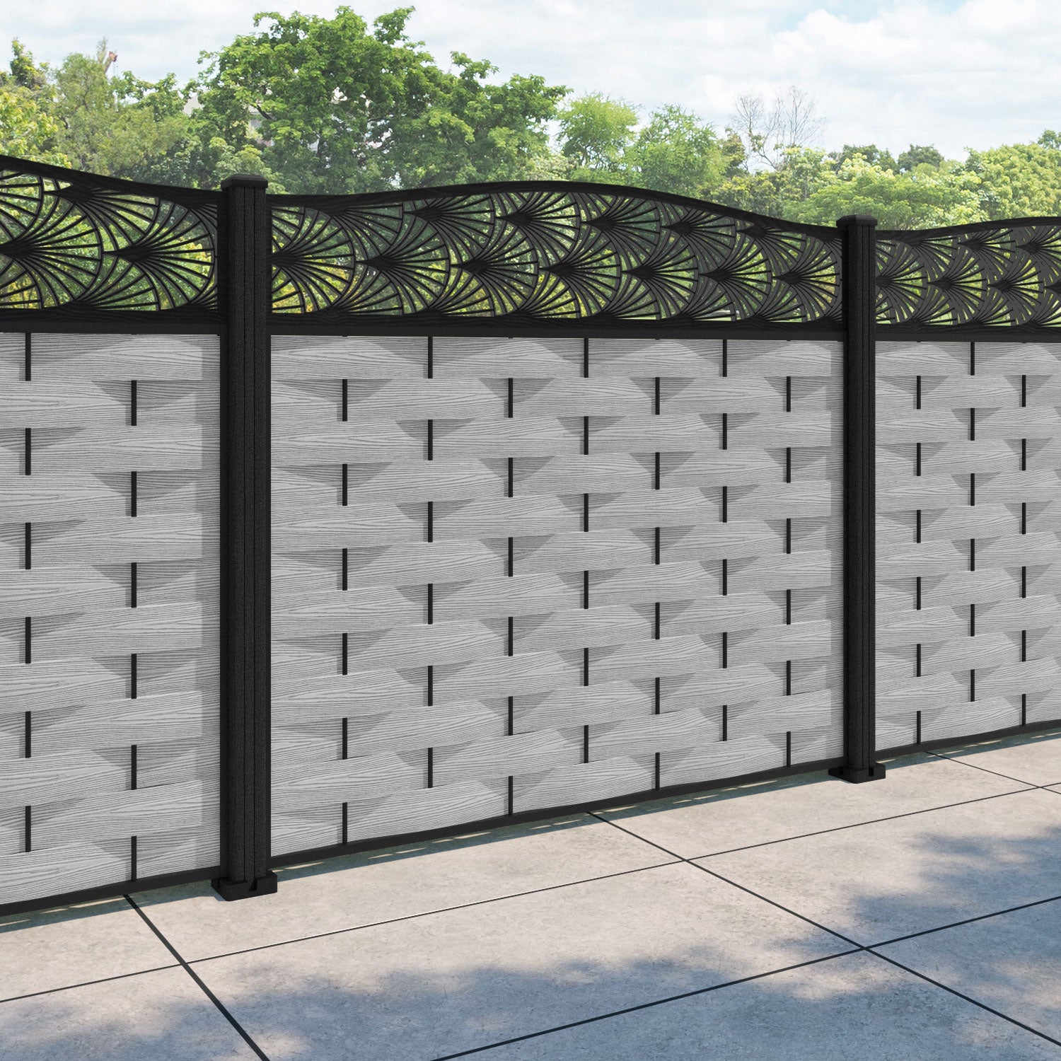 Ripple Laurel Curved Top Fence Panel - Light Grey - with our composite posts