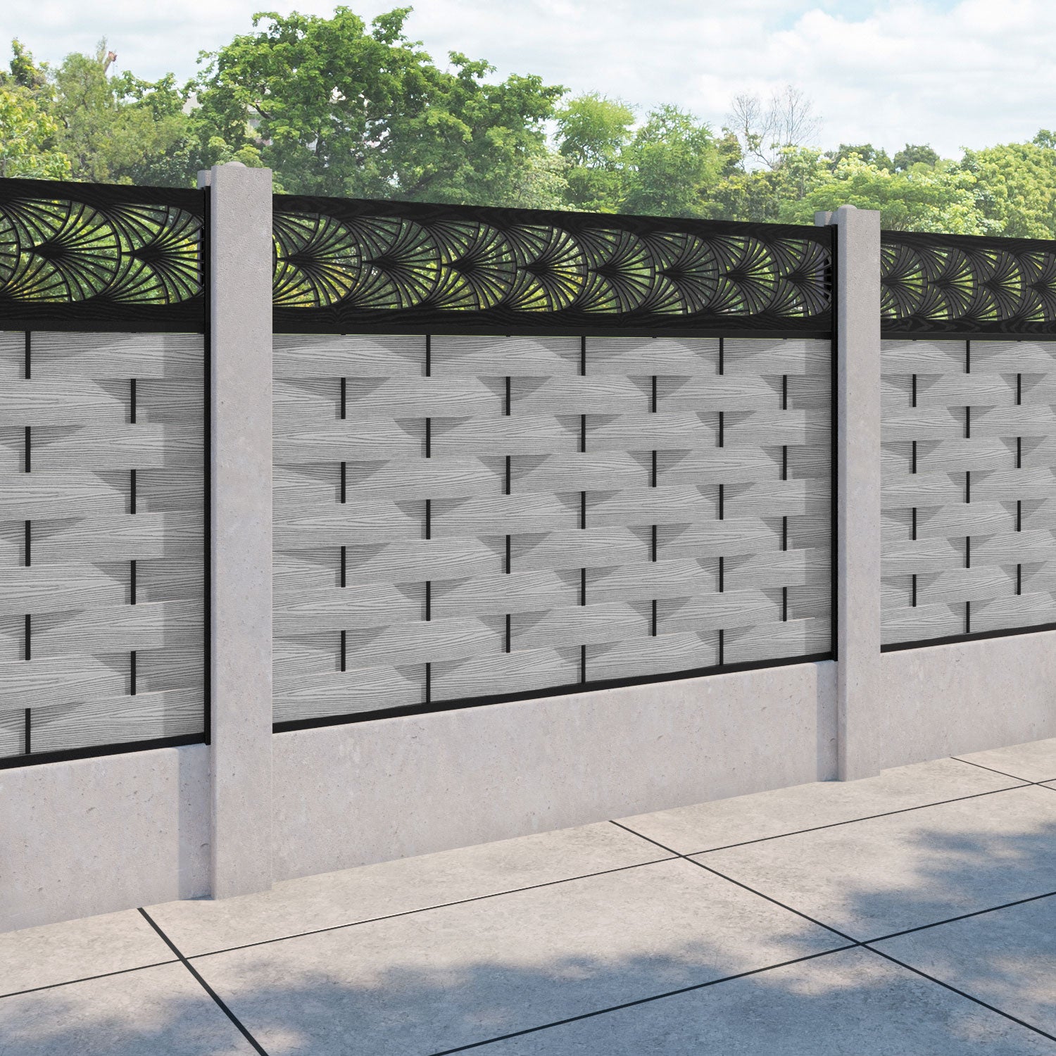 Ripple Laurel Fence Panel - Light Grey - for existing concrete posts