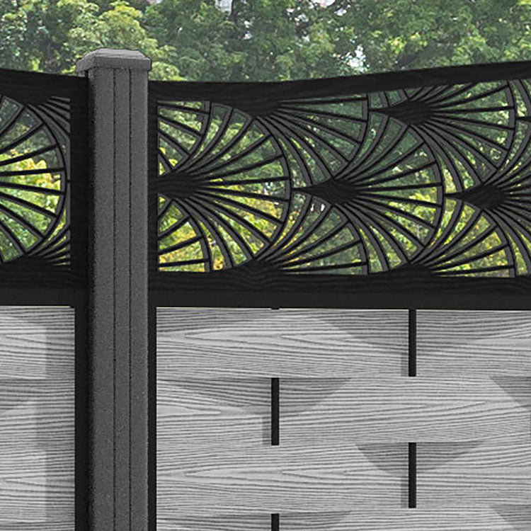 Ripple Laurel Curved Top Fence Panel - Light Grey - with our aluminium posts