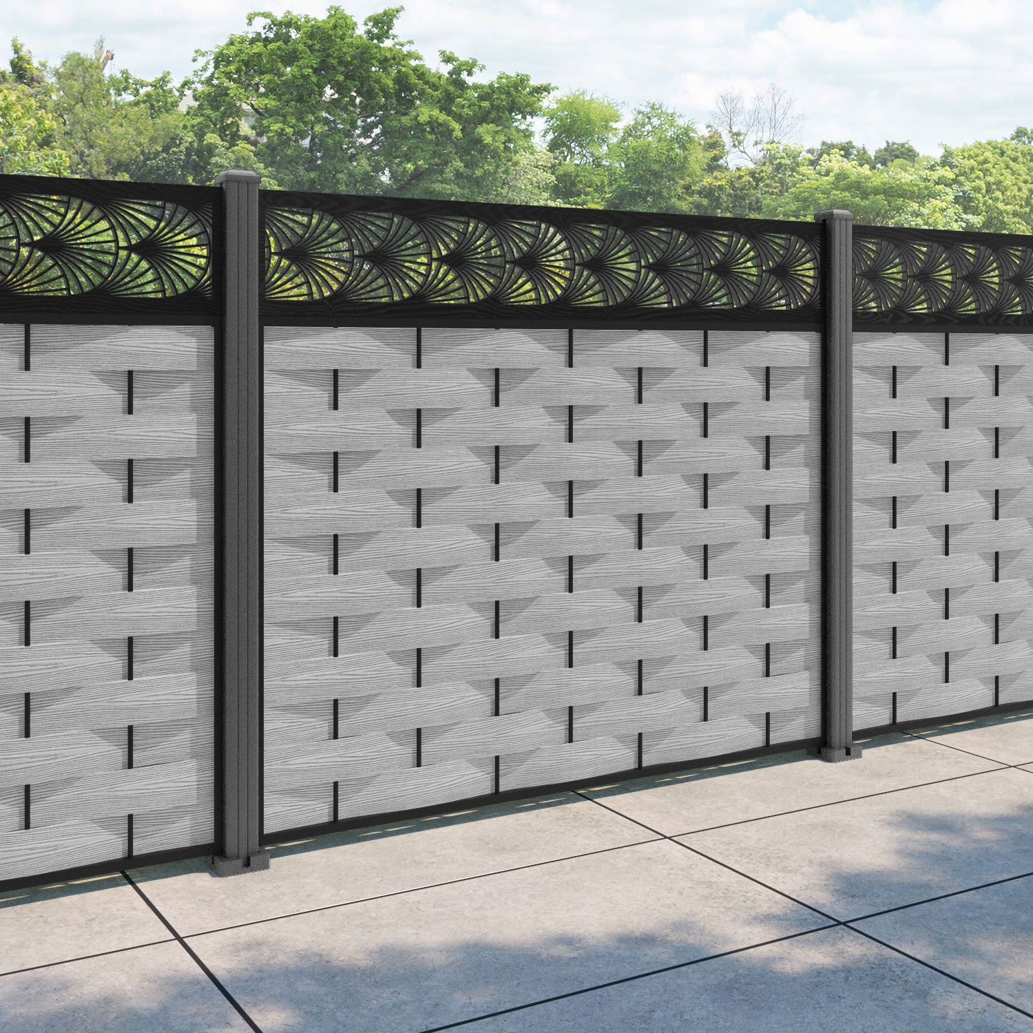 Ripple Laurel Fence Panel - Light Grey - with our aluminium posts