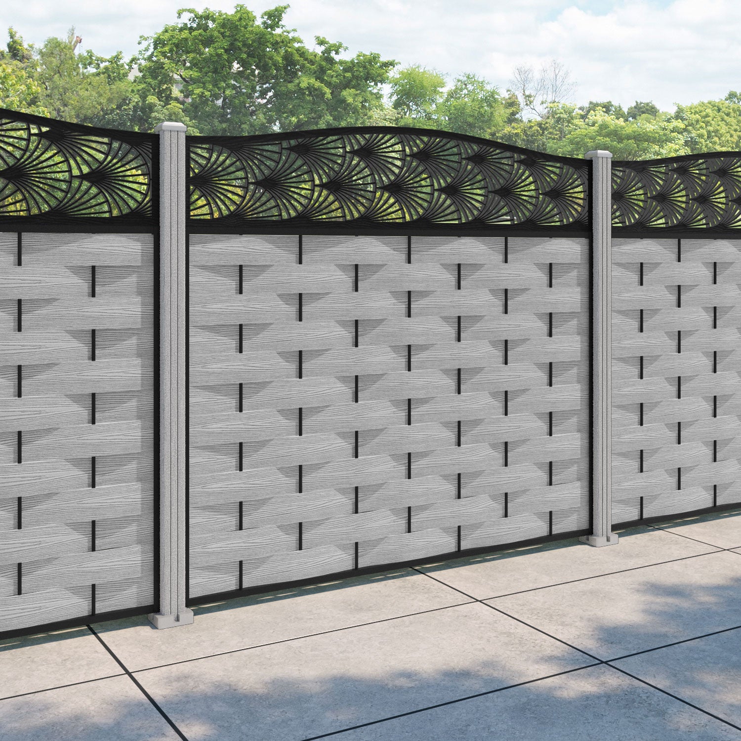 Ripple Laurel Curved Top Fence Panel - Light Grey - with our composite posts