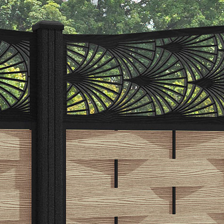 Ripple Laurel Curved Top Fence Panel - Light Oak - with our composite posts