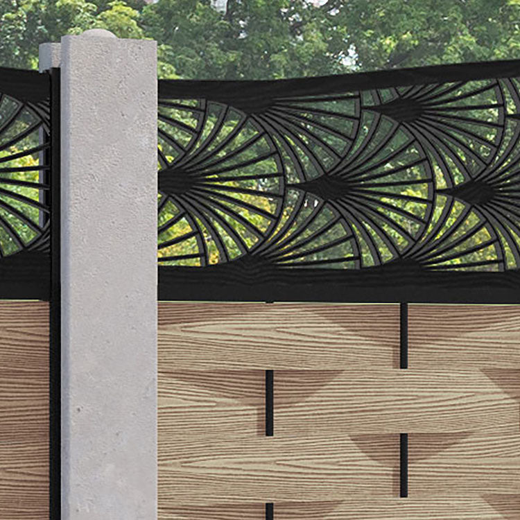 Ripple Laurel Curved Top Fence Panel - Light Oak - for existing concrete posts