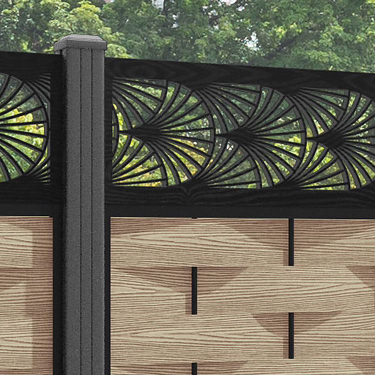 Ripple Laurel Fence Panel - Light Oak - with our aluminium posts