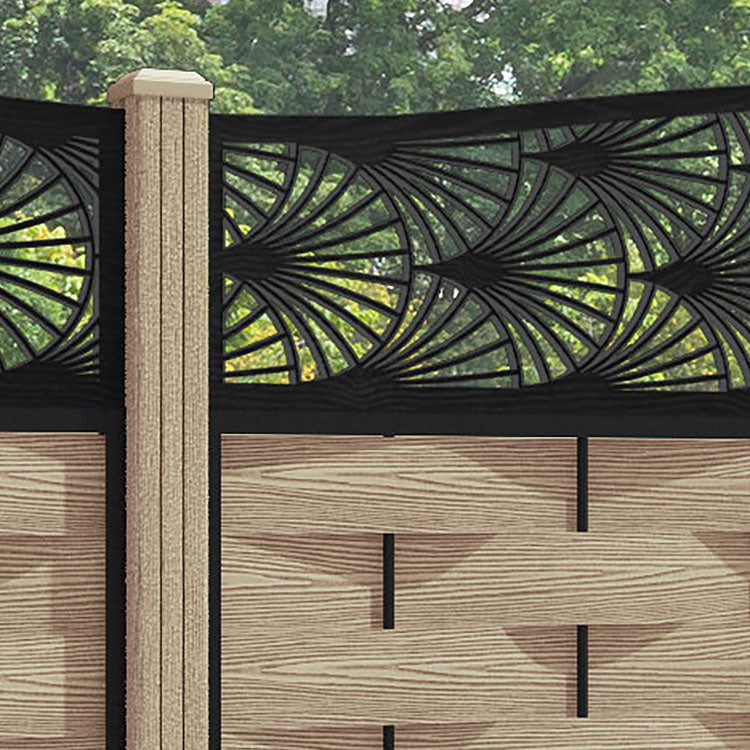 Ripple Laurel Curved Top Fence Panel - Light Oak - with our composite posts