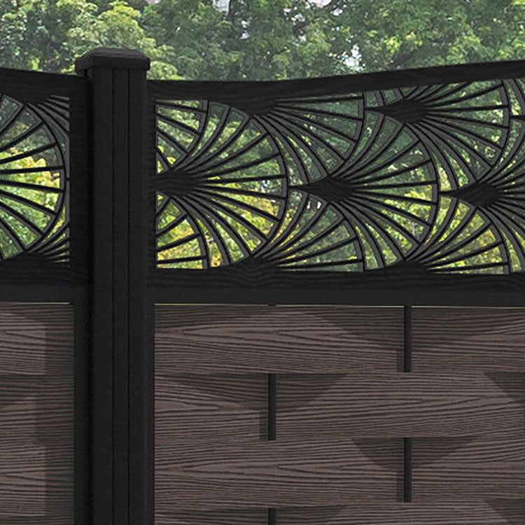 Ripple Laurel Curved Top Fence Panel - Mid Brown - with our aluminium posts