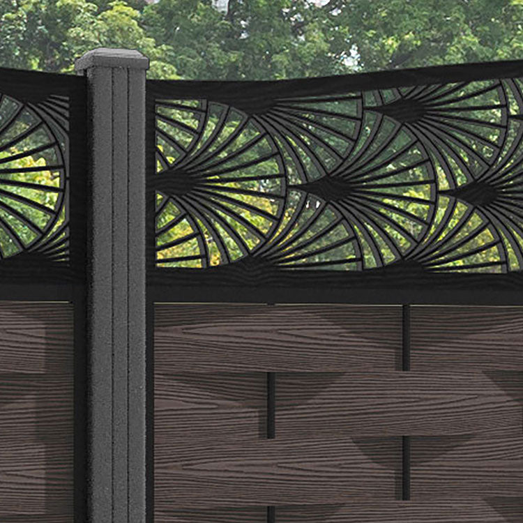 Ripple Laurel Curved Top Fence Panel - Mid Brown - with our aluminium posts